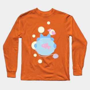 Pastel Wool Web - Cat and a Fish Long Sleeve T-Shirt